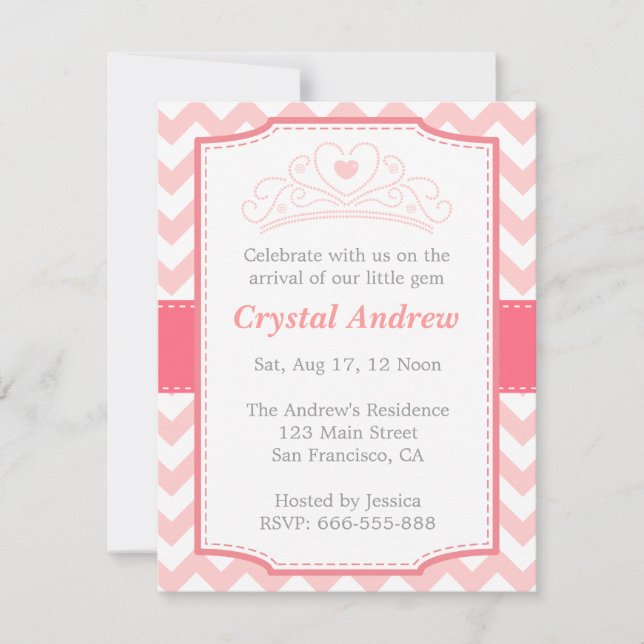 Girl Baby Shower - Pink Baby Princess and Tiara Invitation (Front)