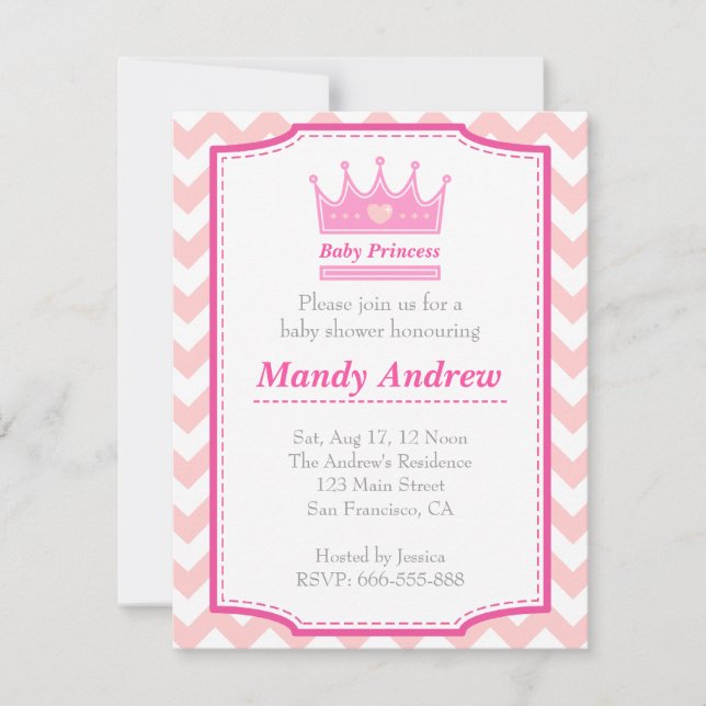 Girl Baby Shower - Pink Baby Princess With Crown Invitation (Front)