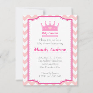 Girl Baby Shower - Pink Baby Princess With Crown Invitation