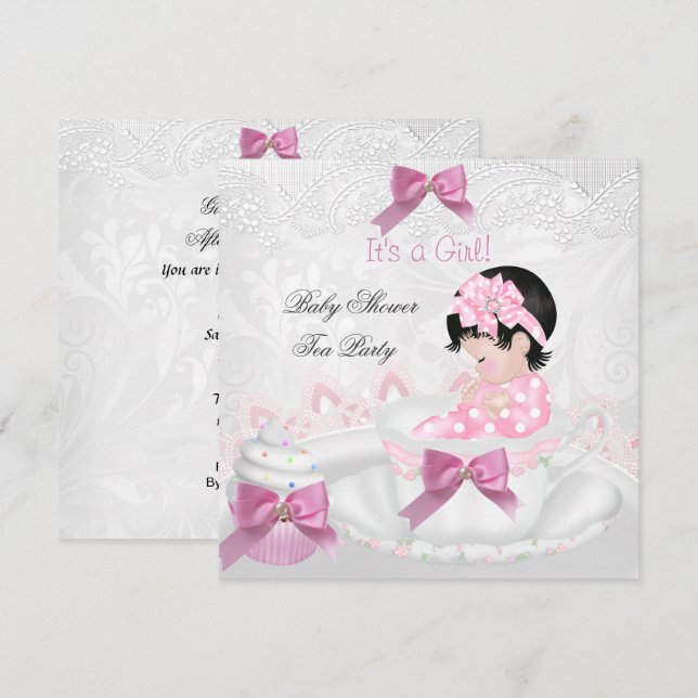Girl Baby Shower Pink Baby Teacup Tea Party Invitation (Front/Back)