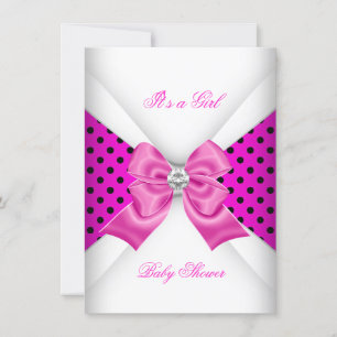 Girl Baby Shower Pink Black White Spots Invitation