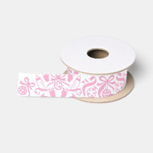 Girl Baby Shower Pink Bottle Rattle Pattern Satin Ribbon