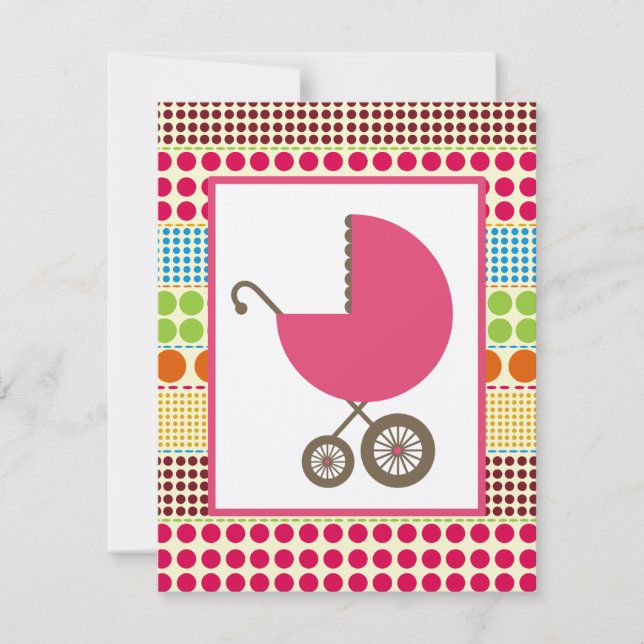 Girl Baby Shower Pink Carriage & Boho Dots Invitation (Front)