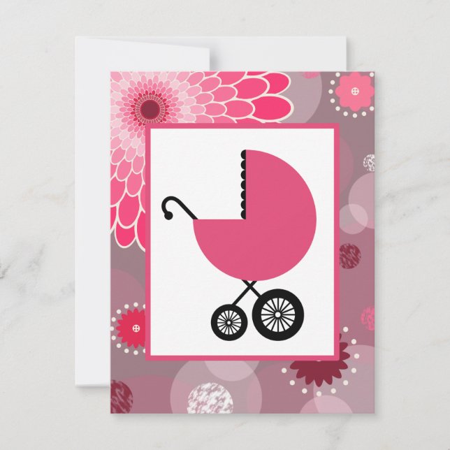 Girl Baby Shower - Pink Carriage Dots & Flowers Invitation (Front)