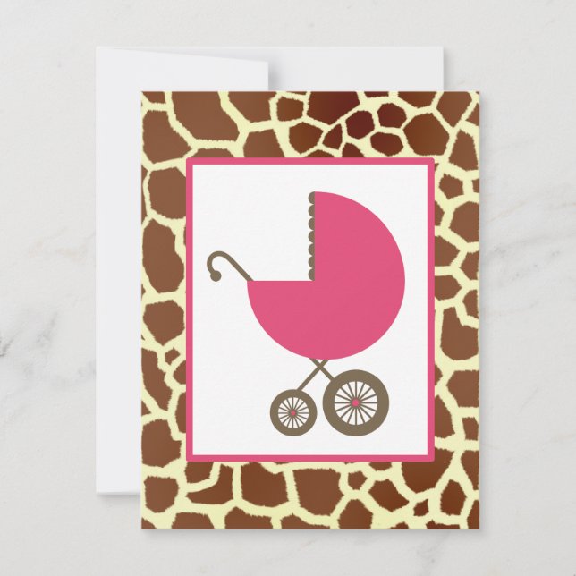 Girl Baby Shower - Pink Carriage & Giraffe Print Invitation (Front)