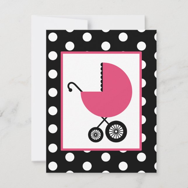 Girl Baby Shower - Pink Carriage & Polka Dots Invitation (Front)