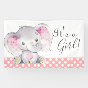 Girl Baby Shower Pink Elephant Cute Watercolor Banner