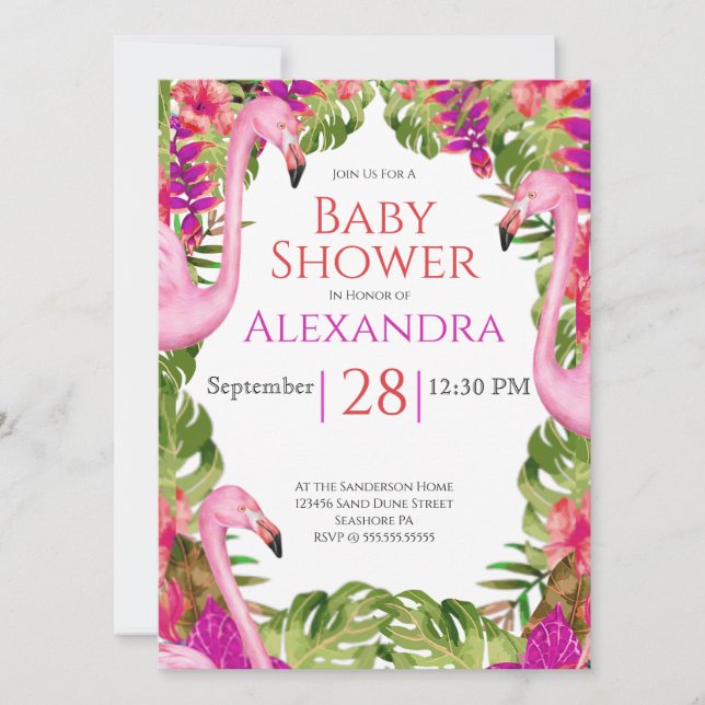 Girl Baby Shower Pink Flamingo Tropical Wildlife  (Front)