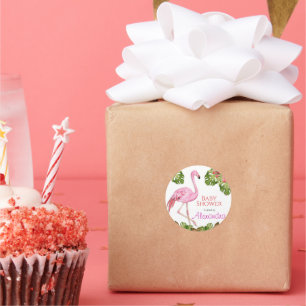 Girl Baby Shower Pink Flamingo Tropical Wildlife   Classic Round Sticker