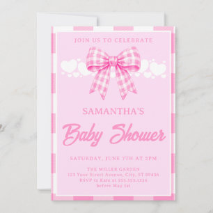 Girl Baby Shower Pink Gingham Bow Invitation