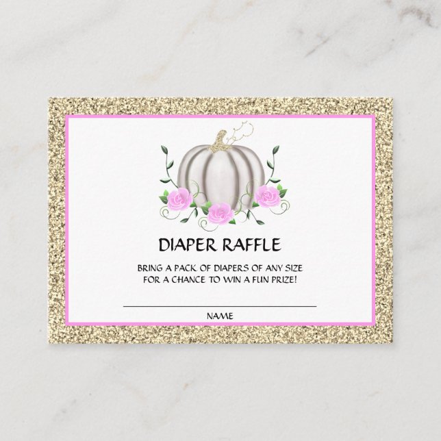 Girl Baby Shower Pink Gold Pumpkin Diaper Raffle Enclosure Card (Front)