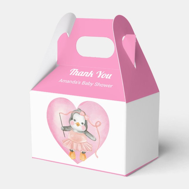 Girl Baby Shower Pink Penguin Animal Favour Box (Front Side)
