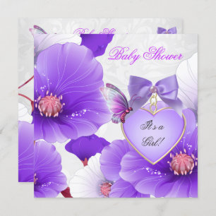 Girl Baby Shower Pink Purple Butterfly Floral 2 Invitation