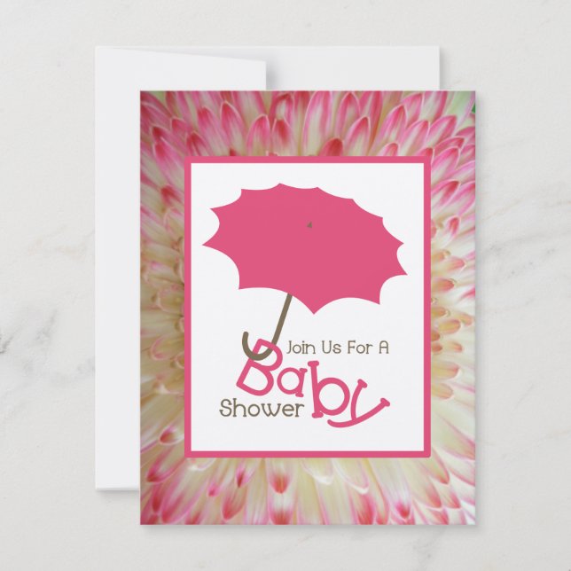 Girl Baby Shower - Pink Umbrella & Flower Petals Invitation (Front)