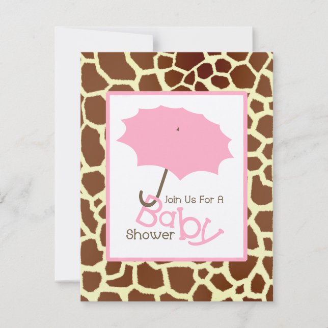 Girl Baby Shower - Pink Umbrella & Giraffe Print Invitation (Front)