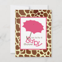 Girl Baby Shower - Pink Umbrella & Giraffe Print