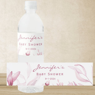 Girl Baby Shower Pink Watercolor Still Life Floral Water Bottle Label
