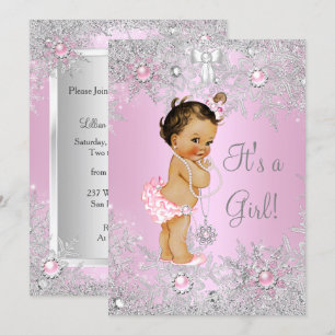 Girl Baby Shower Pink Winter WonderLand Brunette Invitation