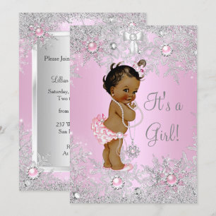 Girl Baby Shower Pink Winter WonderLand Ethnic Invitation