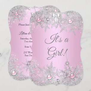 Girl Baby Shower Pink Winter WonderLand Invitation
