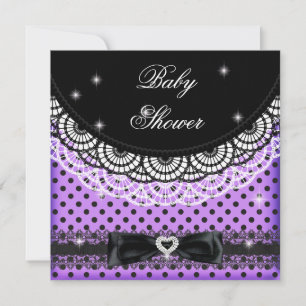 Girl Baby Shower Polka Dot Party Purple Black Invitation
