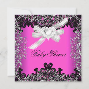 Girl Baby Shower Pretty Hot Pink White Black Invitation