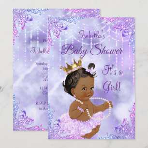 Girl Baby Shower Purple Lilac Pearl Ethnic Invitation