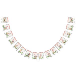 Girl Baby Shower Rabbits Bunny Floral Watercolor Bunting