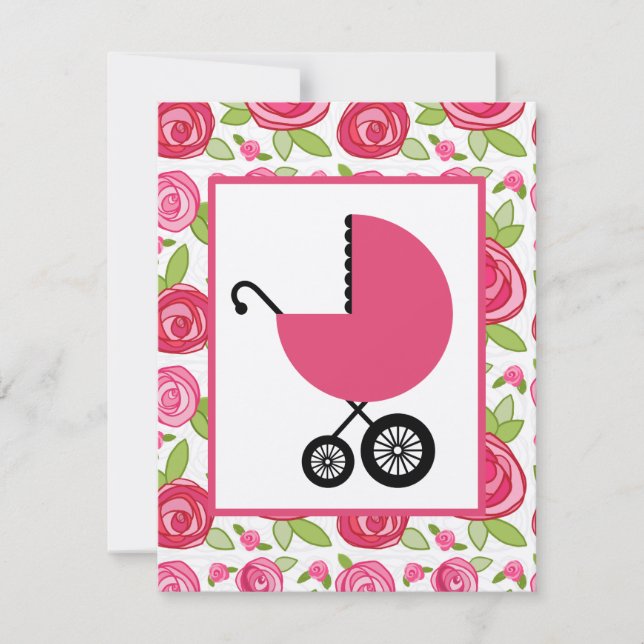 Girl Baby Shower - Roses & Pink Carriage Invitation (Front)