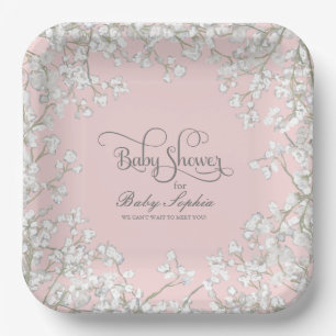 Girl Baby Shower Script Baby's Breath Rustic Paper Plate