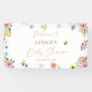 Girl Baby Shower Sweet as can Bee Floral Backdrop Banner