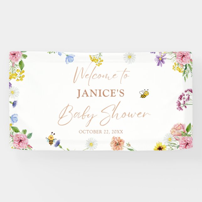Girl Baby Shower Sweet as can Bee Floral Backdrop Banner (Horizontal)
