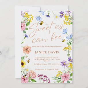Girl Baby Shower Sweet as can Bee Floral Invitation