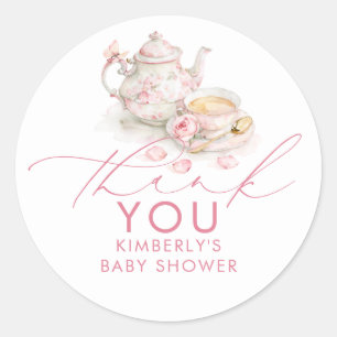 Girl Baby Shower Tea Party Thank You Favours Classic Round Sticker