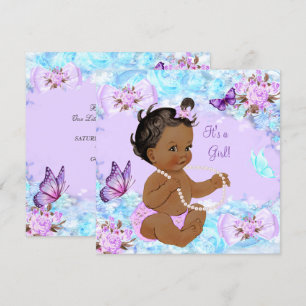 Girl Baby Shower Teal Purple Butterfly Ethnic Invitation