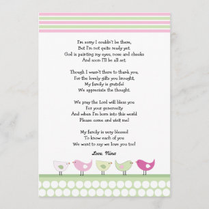 Girl baby shower thank you notes / pink birds