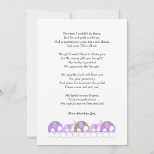 Girl baby shower thank you notes with poem