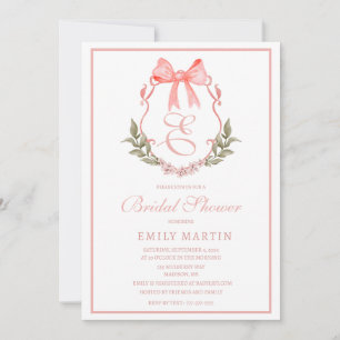 Girl Baby Shower Watecolor Crest with Monogram Invitation