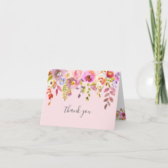 Girl Baby Shower Watercolor Floral thank you note (Front)