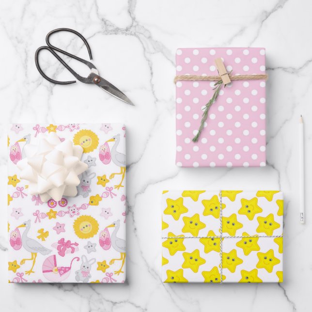 Girl Baby Shower Wrapping Paper Set of 3 (Front)