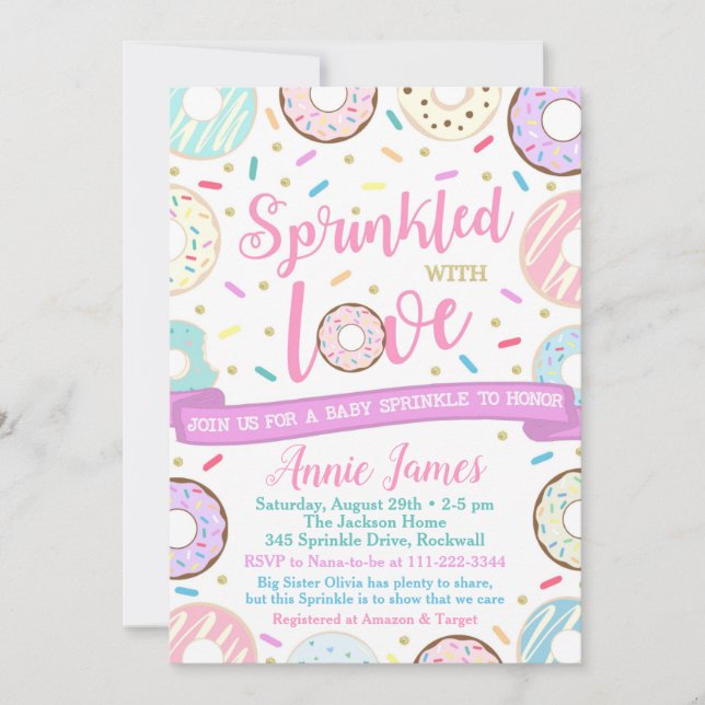 Girl Baby Sprinkle Invitation Doughnut Baby Sprink (Front)