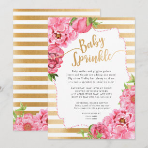Girl Baby Sprinkle pink gold peonies Invitation