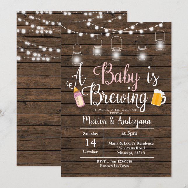 Girl BabyQ invitation Coed BBQ Baby brewing invite (Front/Back)