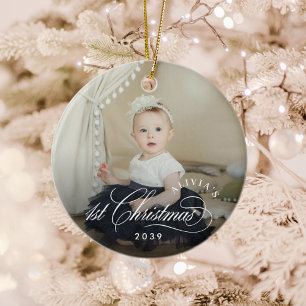 Girl Baby's 1st Christmas Elegant Photo Ceramic Tree Decoration
