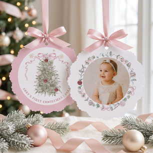 Girl Baby's First Christmas Photo Tree Decoration Card