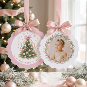 Girl Baby's First Christmas Tree Decoration Card