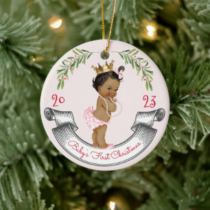 Girl Baby's First Christmas Vintage Blush Pink Red Ceramic Tree Decoration