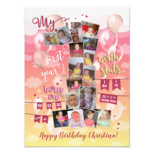 Girl Baby's Keepsake First Year Cute Photo Collage