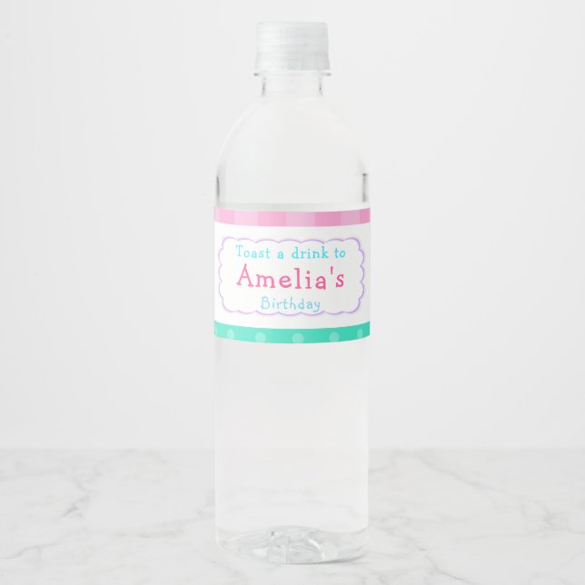 Girl Baking Birthday Party Water Bottle Label (Front)