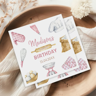 Girl Baking Cooking 1st Birthday Party Napkin